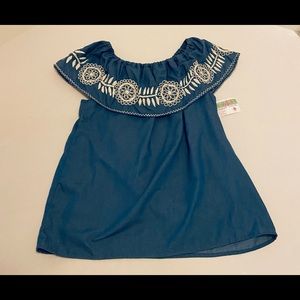 NATIVA Chambray White Color On/Off Shoulder Top. Measures like M/L.